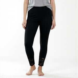 EXPRESS Black Skinny Lace Hem Mid Rise Legging